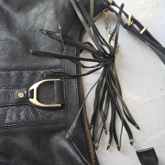 Cole Haan Hobo Handbag Soft Pebbled Black Leather With Tassel Purse - Picture 9 of 11